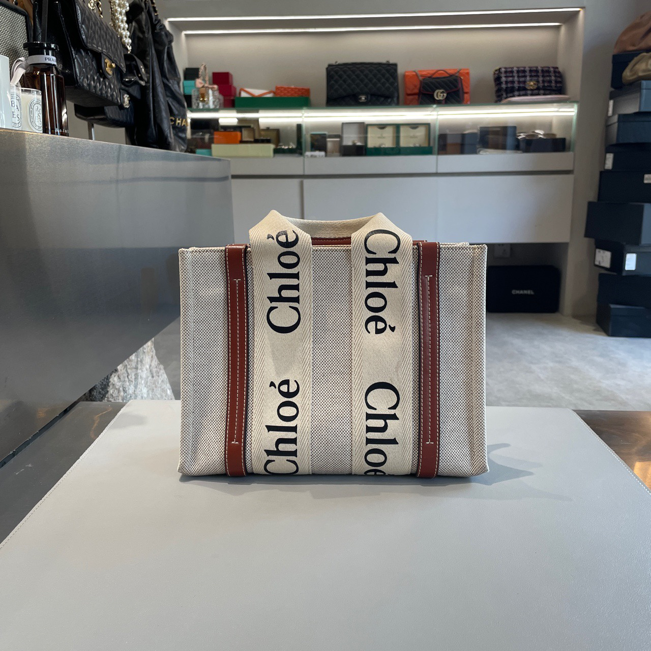 95新 Chloe/蔻依 棕色woody tote bag小号