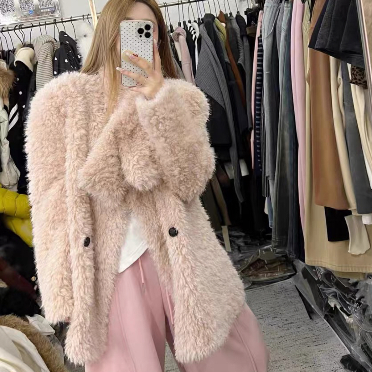 大萍子家 时尚韩版宽松百搭粉色外套4033