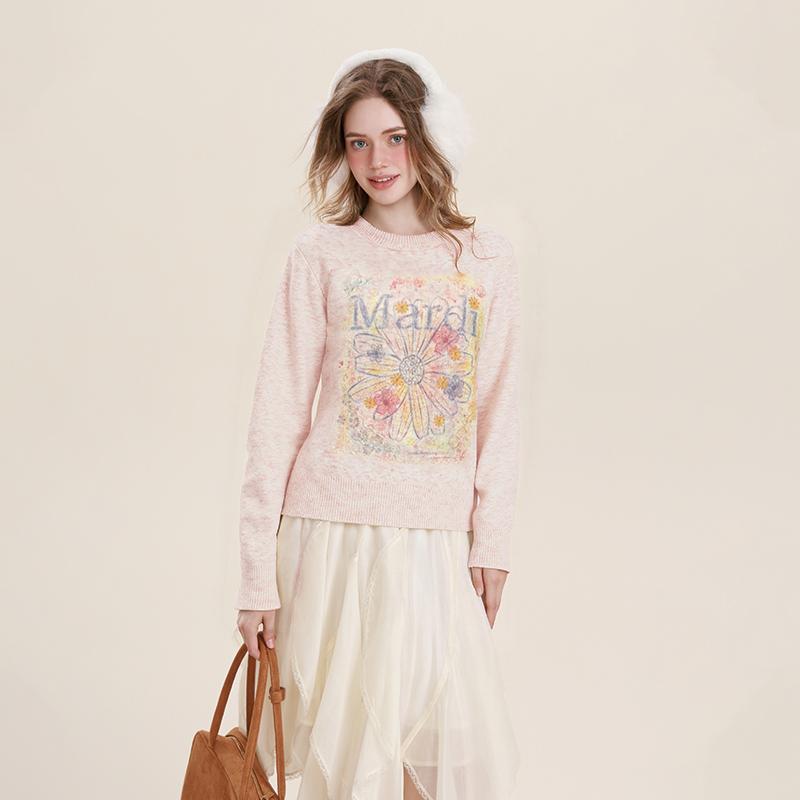 Mardi 2025新款甜美短款毛衣高领休闲复古慵懒秋冬套头圆领