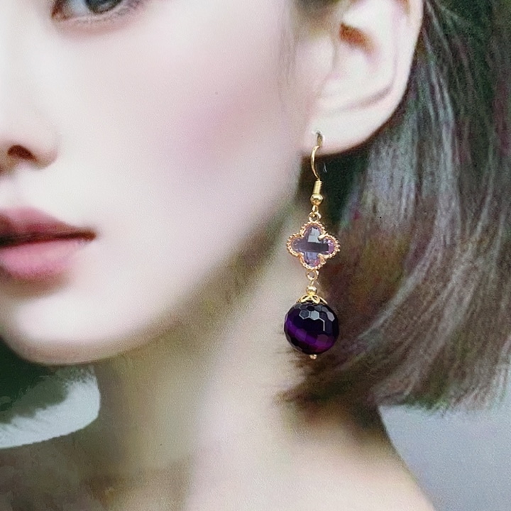 玛瑙/玉髓耳钉合金紫玛瑙刻面