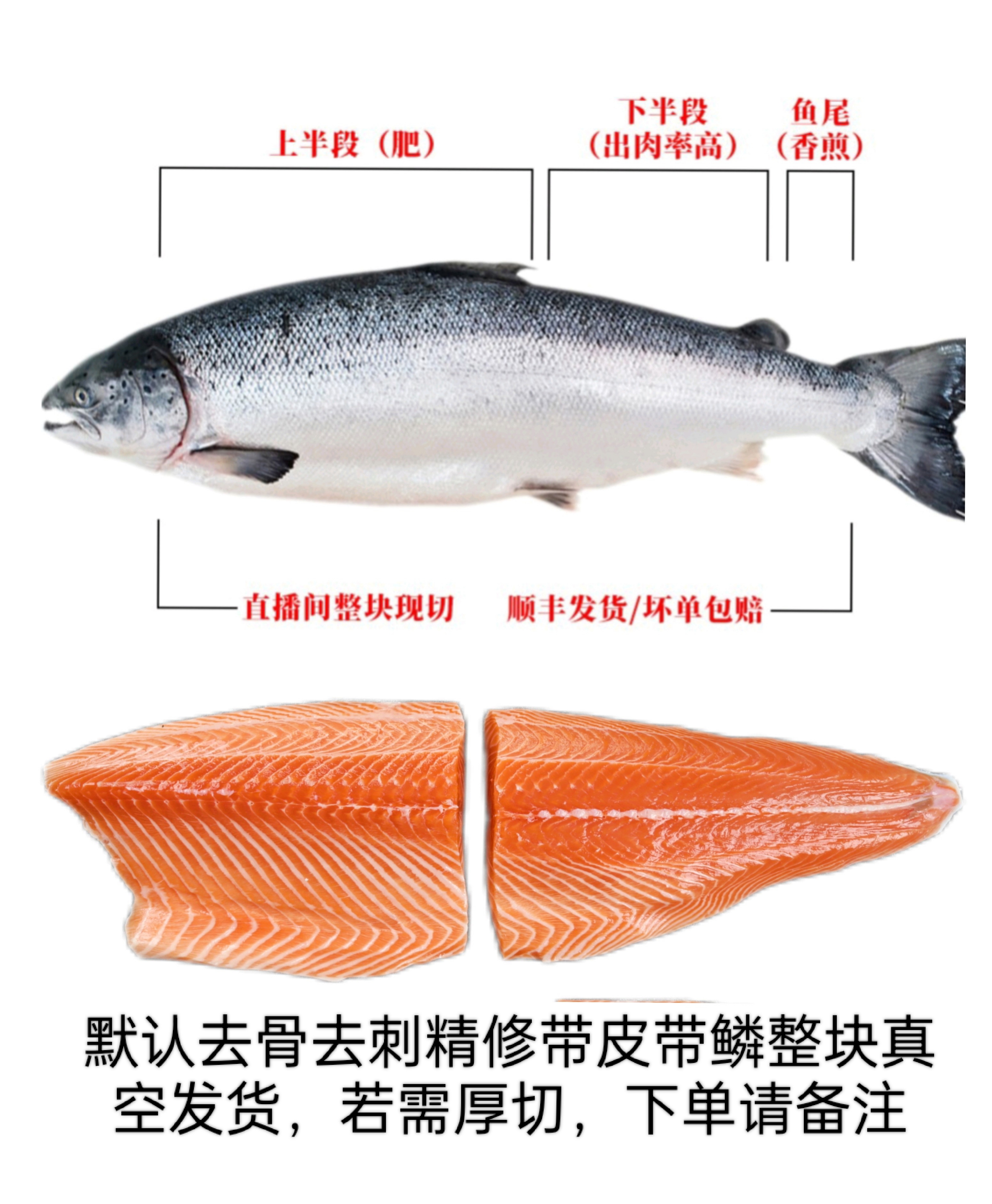 10 挪威三文鱼 整片鱼 默认去鱼鳞带皮整片 现切现称 顺丰发货