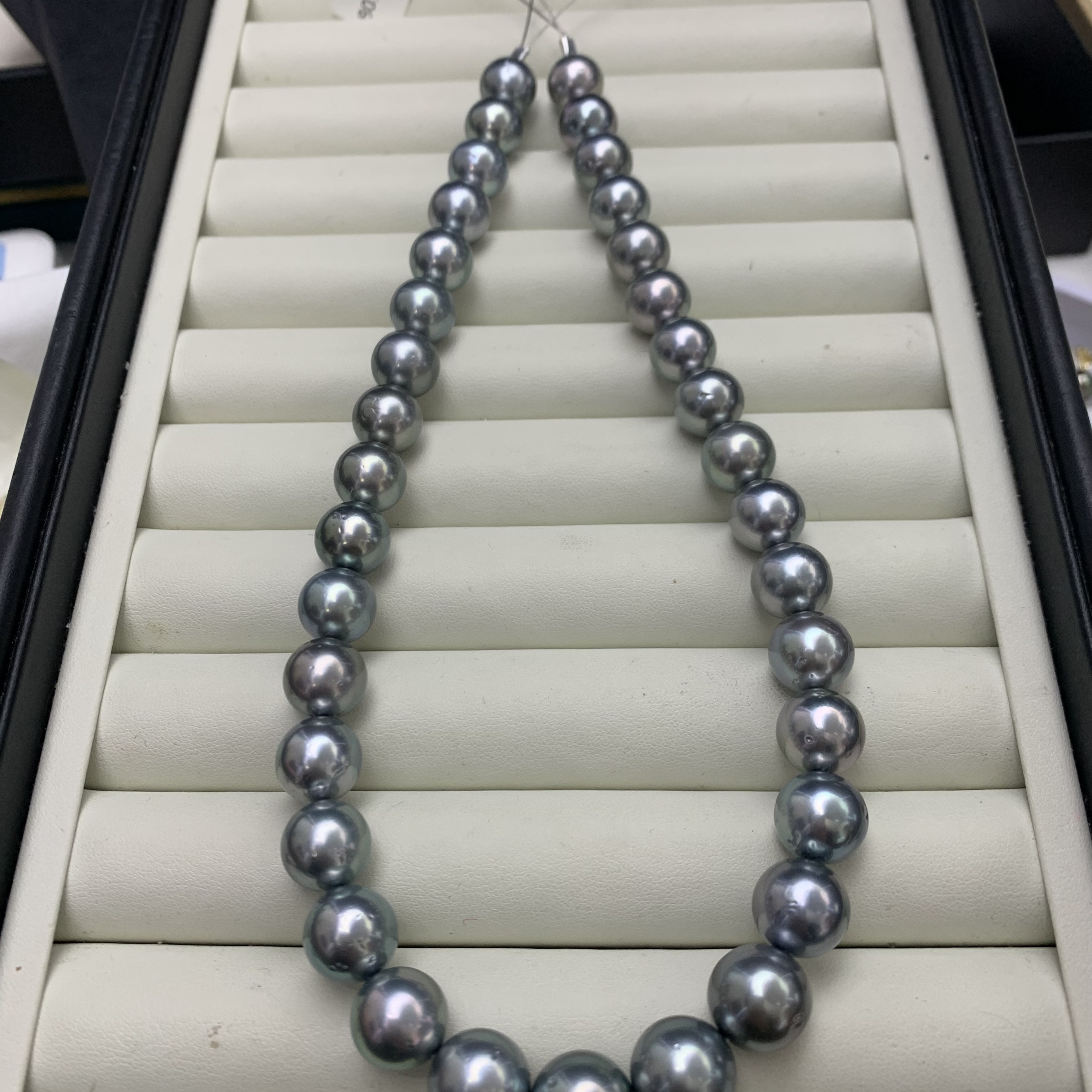 镜面光11-12.6MM正圆大溪地铂金灰项链极光灰色百搭经典送妈妈