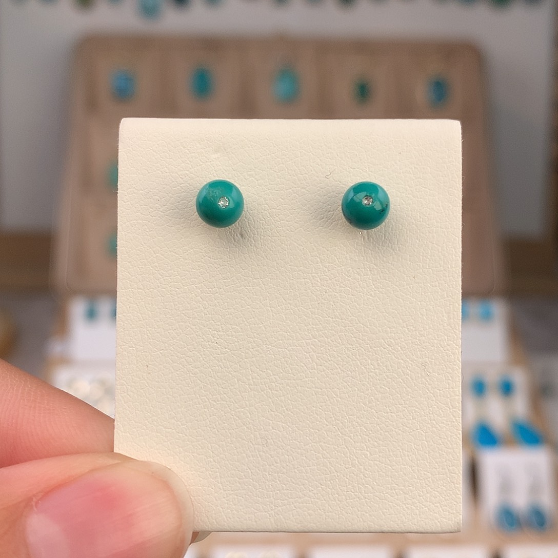 绿松石银S925镶嵌耳饰