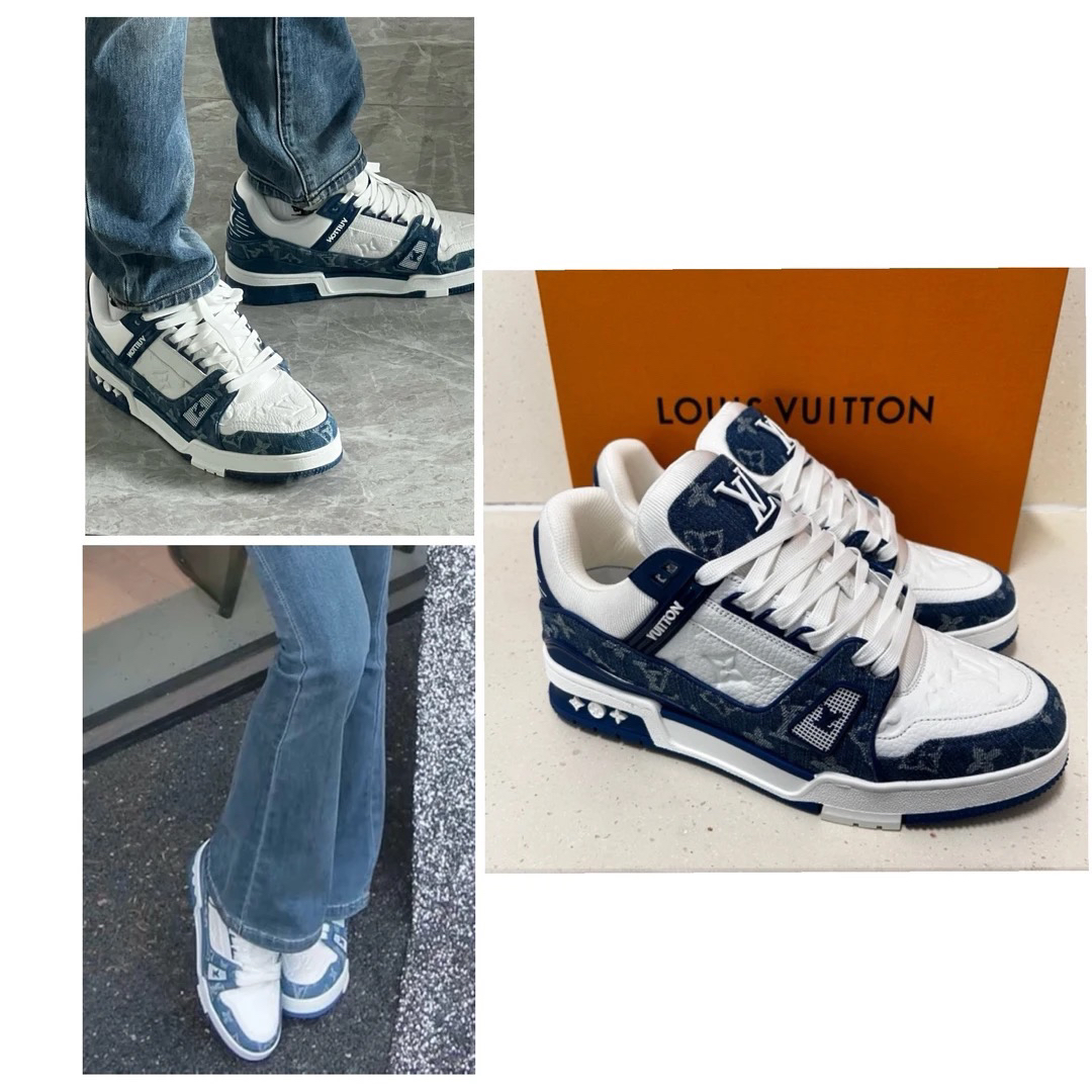 99新 LouisVuitton/路易威登 白蓝牛仔 低帮 板鞋 白蓝色