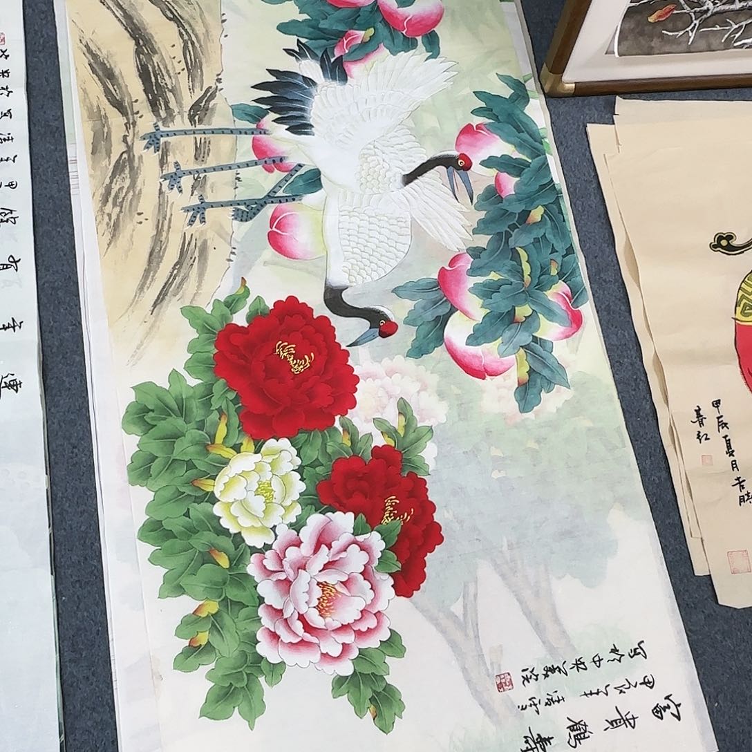 国画听*者尺寸70X138手绘作品 