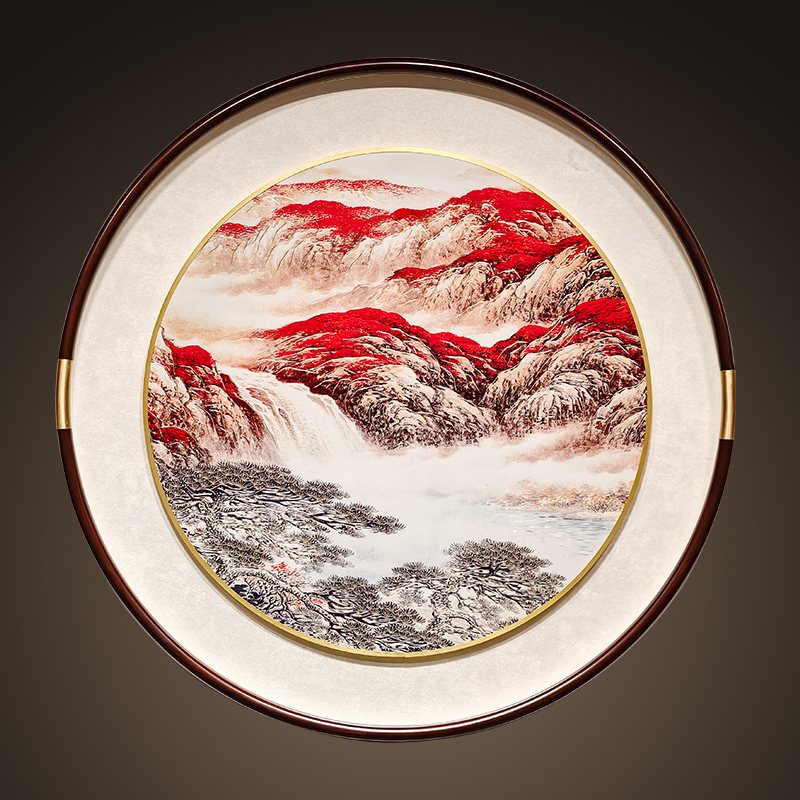 刘华铜《鸿运当头》手工錾刻铜雕画玄关走廊装饰画餐厅铜挂画圆形画