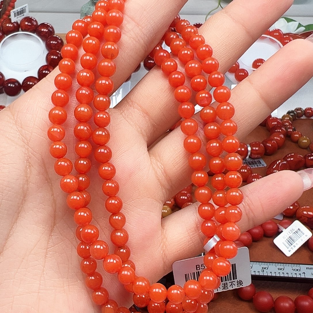 南红玛瑙未镶嵌手串精品 保山柿子红卡5多圈