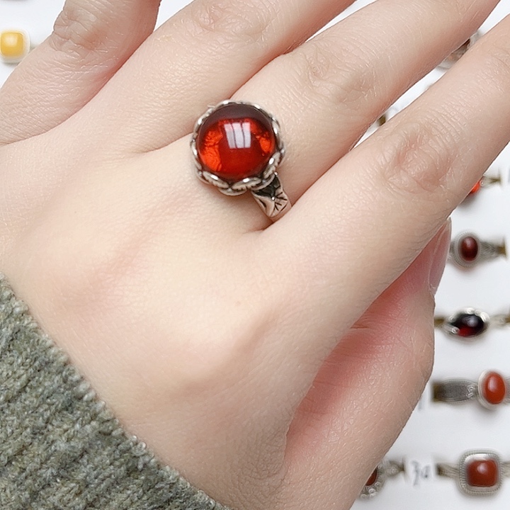 血珀戒指银S925镶嵌天然
