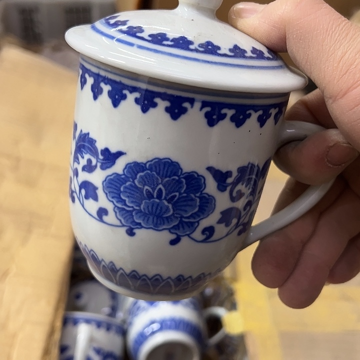 摆件陶景德镇青花芙蓉花办公杯