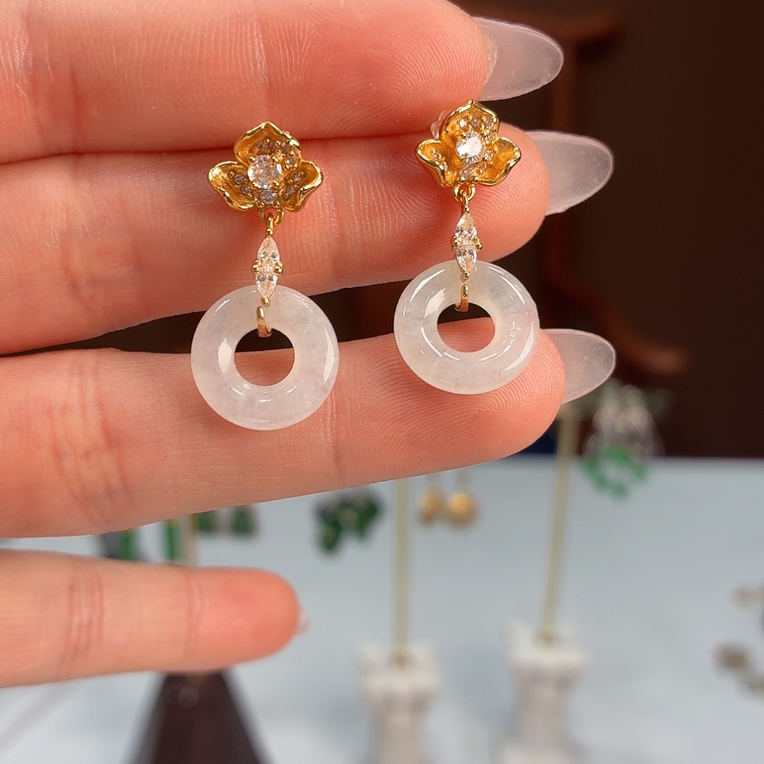 翡翠银S925镶嵌耳饰