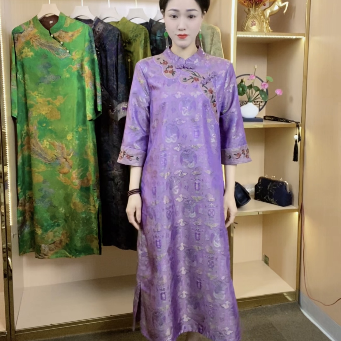 江南鑫雅阁【锦瑶】2025新款国风新中式显瘦时尚中长款改良旗袍裙女