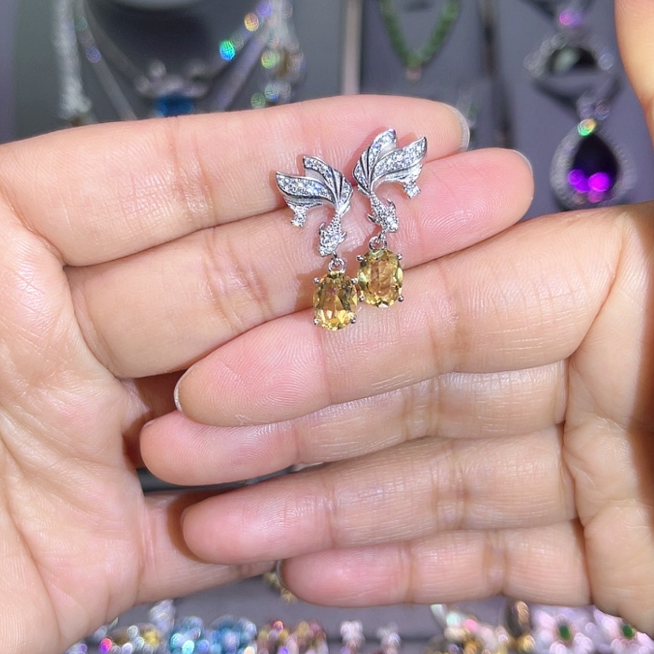 【闪购商品】黄晶耳饰银S925镶嵌耳饰