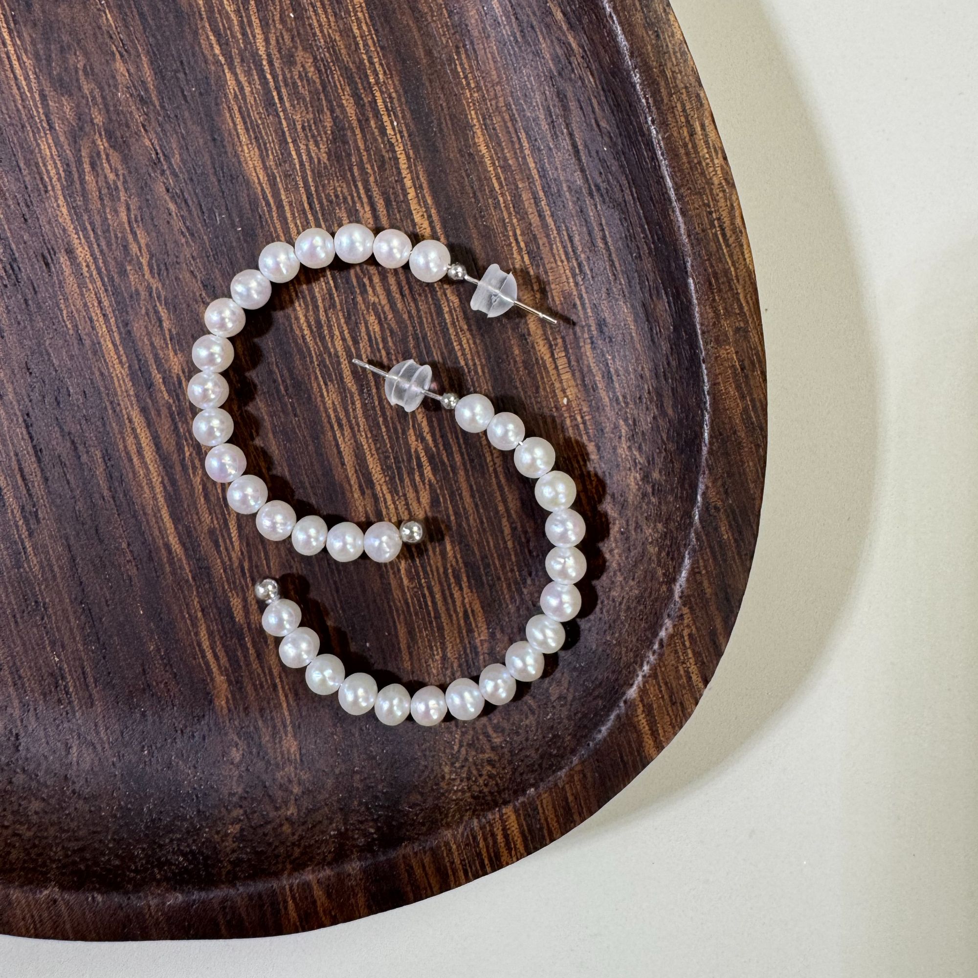 基础搭配小C圈天然珍珠耳环