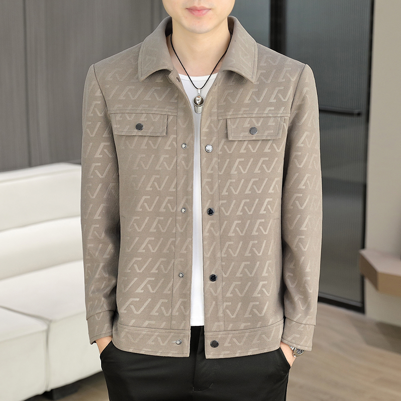 翻领男士夹克韩版百搭潮流字母印花青春活力男士男士外套春秋外套
