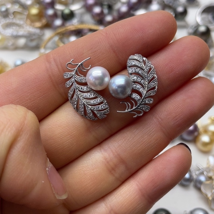 海水珍珠耳饰银S925镶嵌