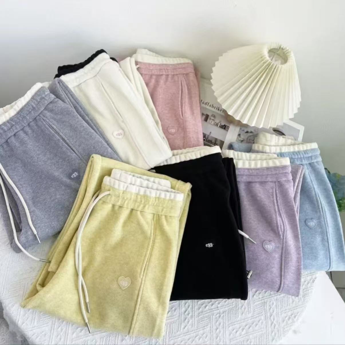 杨姐家 新款糯米绒休闲直筒卫裤 百搭显廋 洋气时尚 松紧腰女长裤