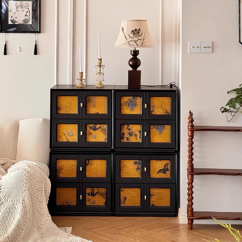 实木香云纱中古风斗柜模块组合柜客厅卡门复古电视柜床头柜储物柜