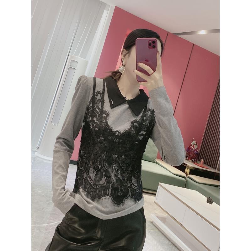假两件蕾丝拼接小众上衣9855
