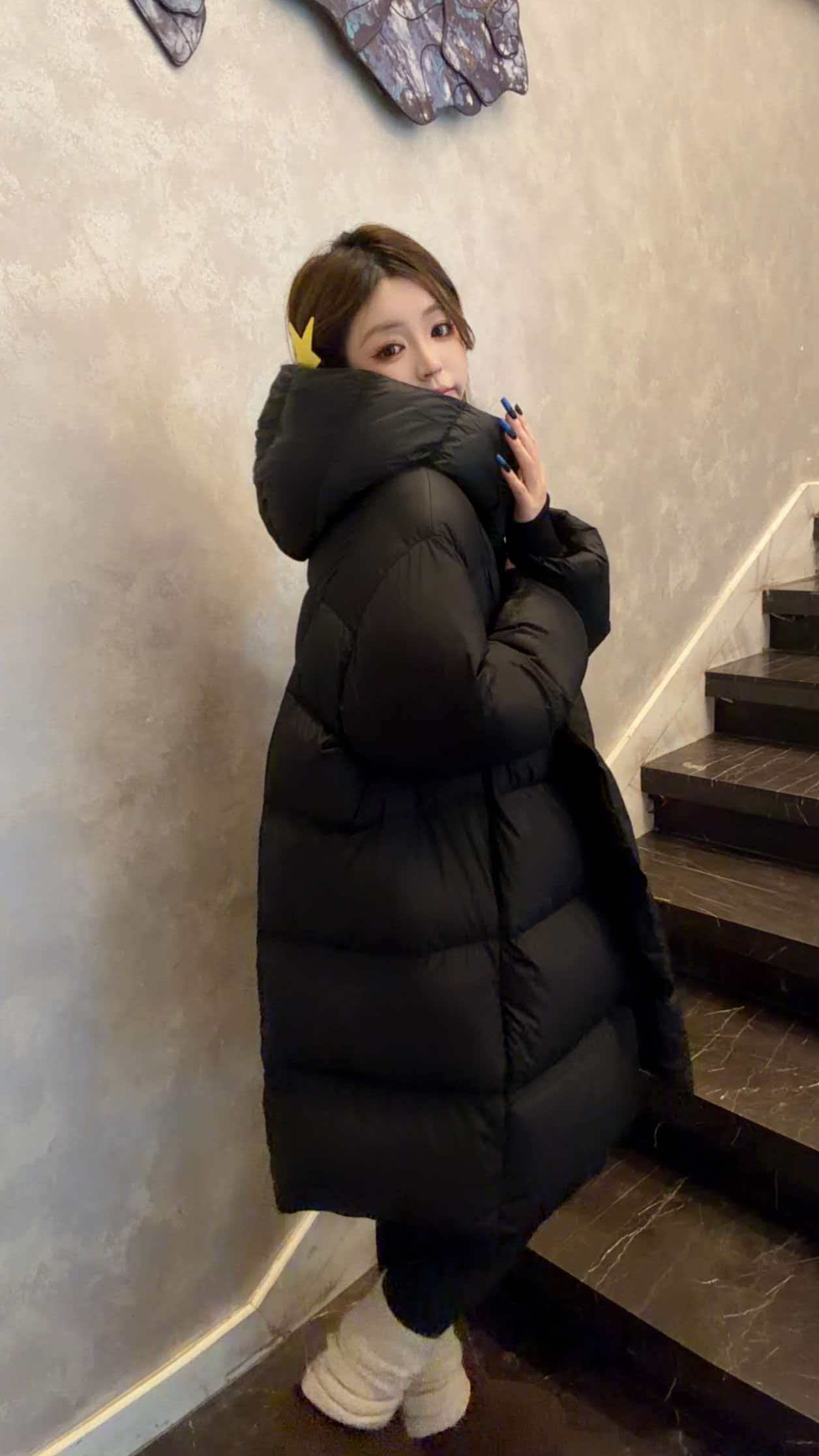 泡芙羽绒服零压感中长款女连帽五防面料茧型百搭时尚宽松韩版