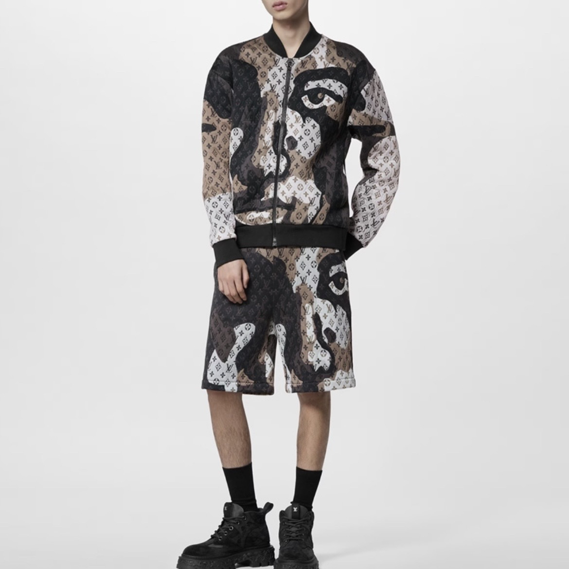 99新 LouisVuitton/路易威登 5299/拼色人脸抽象棒球服/L码/99新