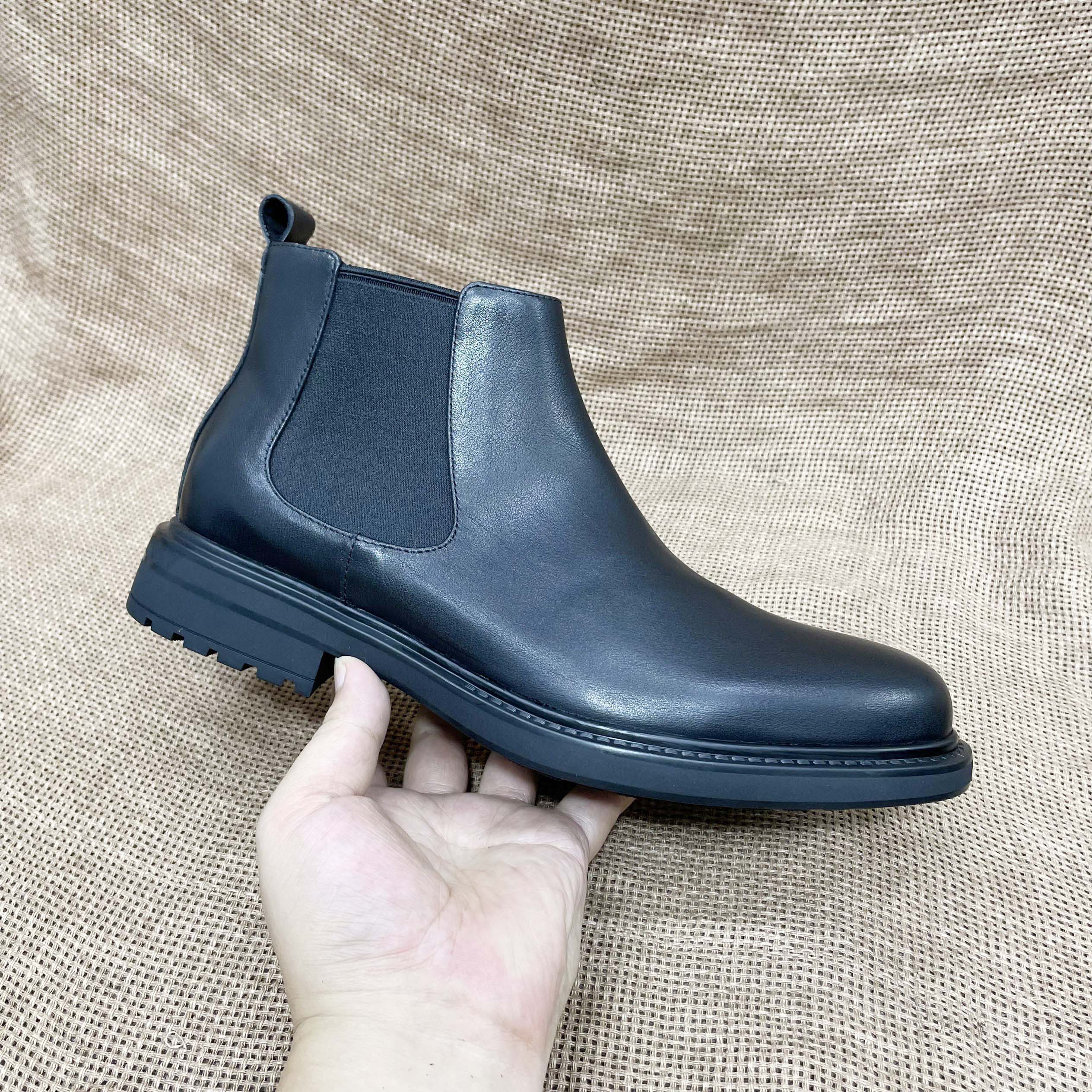 软底软面真皮男士切尔西靴2025新款一脚蹬厚底高帮商务休闲短靴男