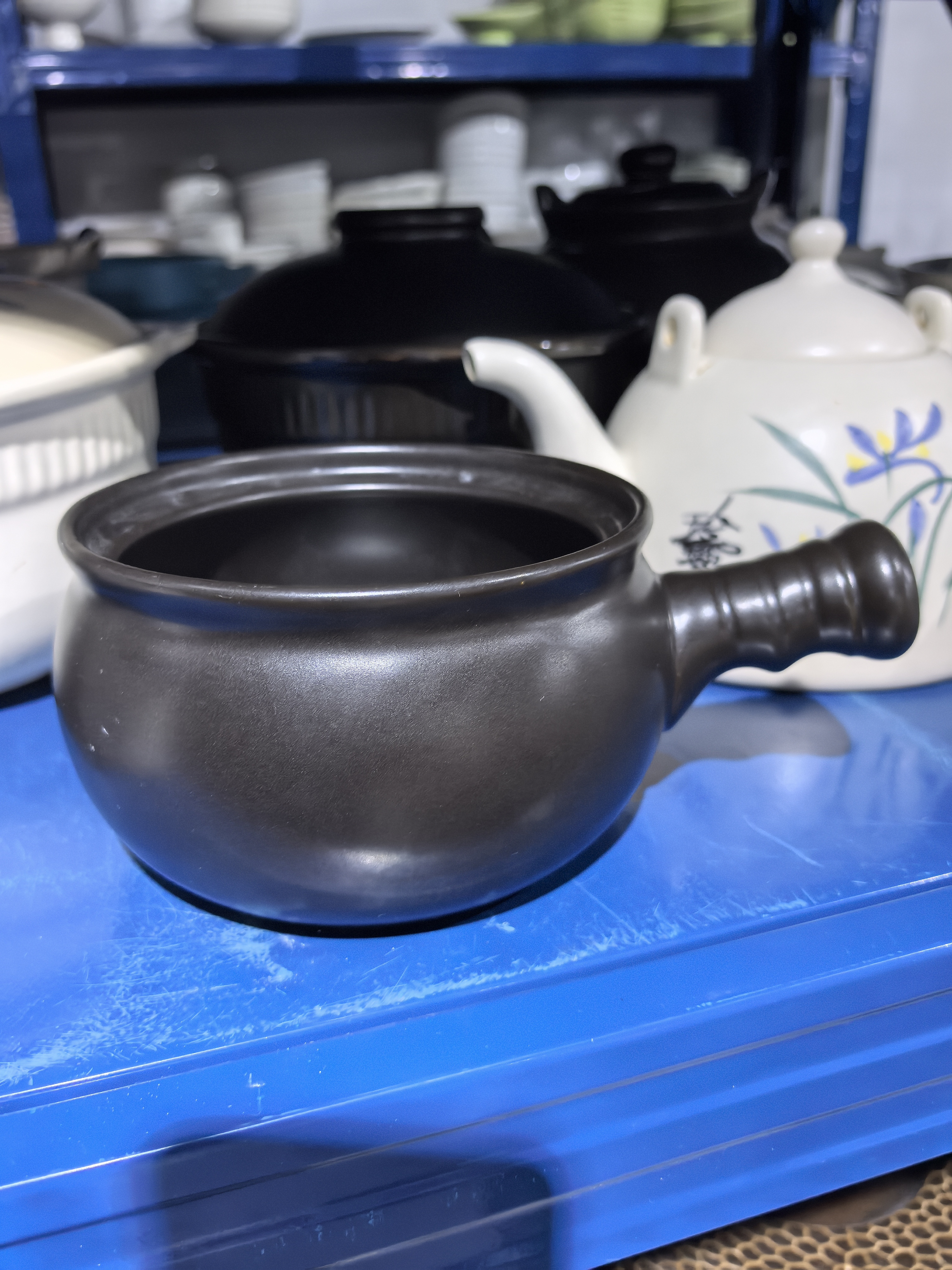 景德镇珍宝砂锅1升1690黑色把手锅无盖微瑕