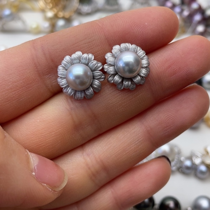 海水珍珠耳饰银S925镶嵌