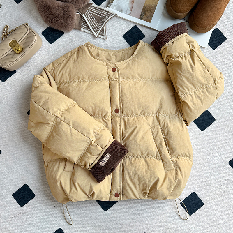 【无毛领】韩版时尚潮流2025冬季女新款圆领保暖时尚外套棉衣T楠-*5