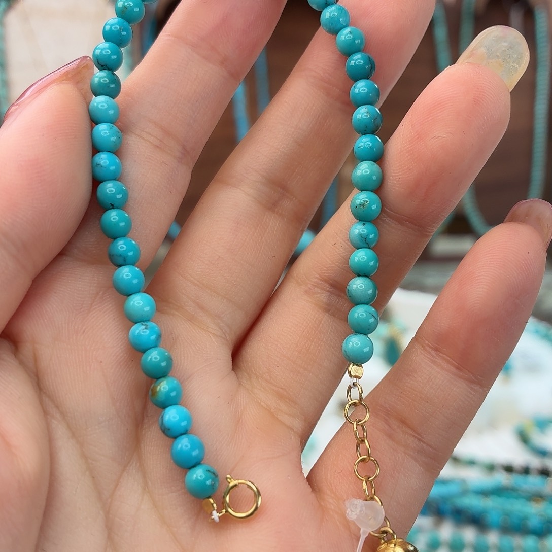 绿松石银S925镀金镶嵌手链