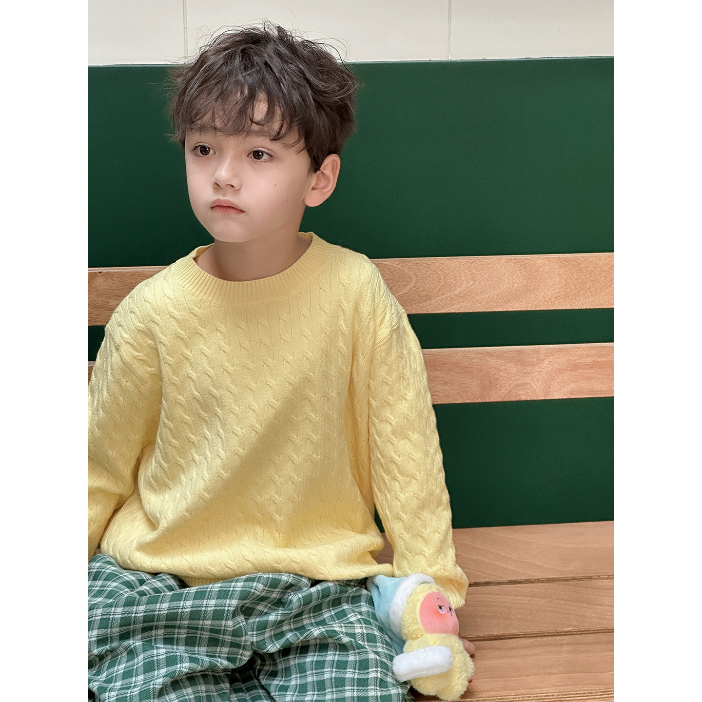 虾酱麻麻男童毛衣春秋装2026新款洋气内搭毛线衣儿童装圆领针织衫