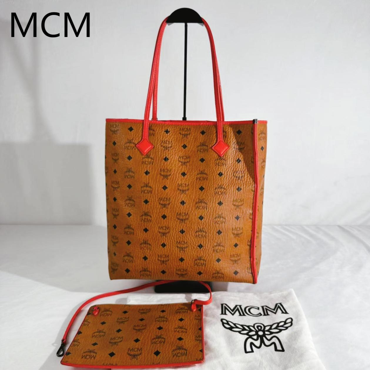 95新 MCM 红边干邑色单肩包G25501892底长31X32