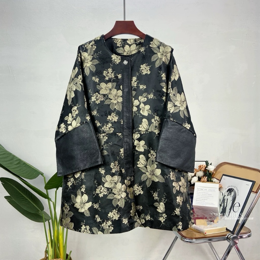 2025春款国风复古时尚印花刺绣设计显瘦气质中长款外套3070#