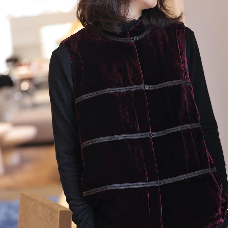 慢慢变蓝原创 定制高端真丝金丝绒中式传统立领对襟马夹棉马甲