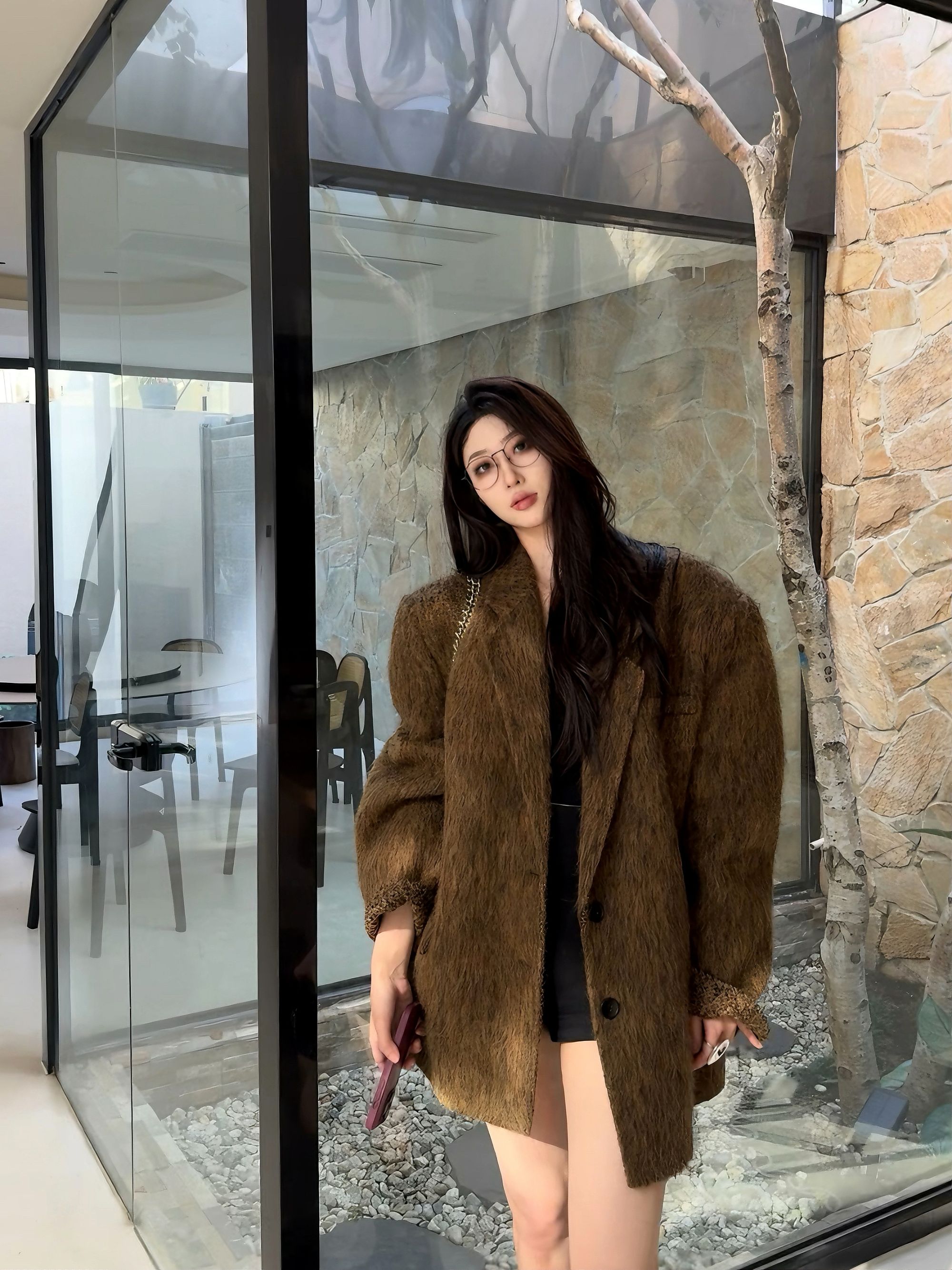 施施专属2025私人订制冬季全新款意大利工艺拉毛苏力羊驼短款大衣