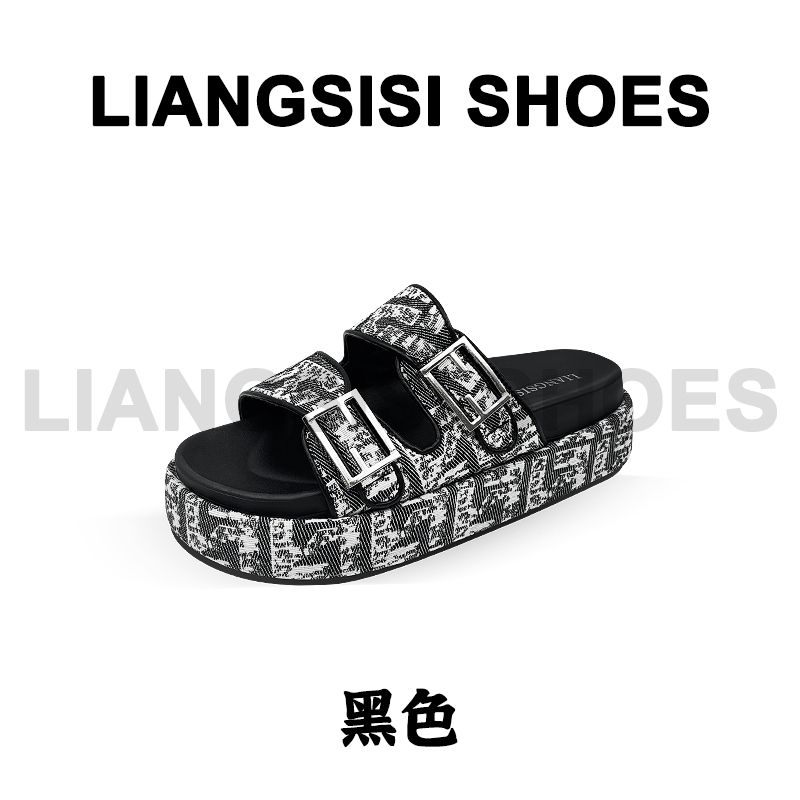 梁思思SHOES新款时尚拼色金色厚底一字拖-HT725