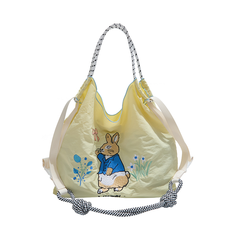 刺绣可折叠丹宁风敞口双根斜挎包肩包时尚百搭休闲