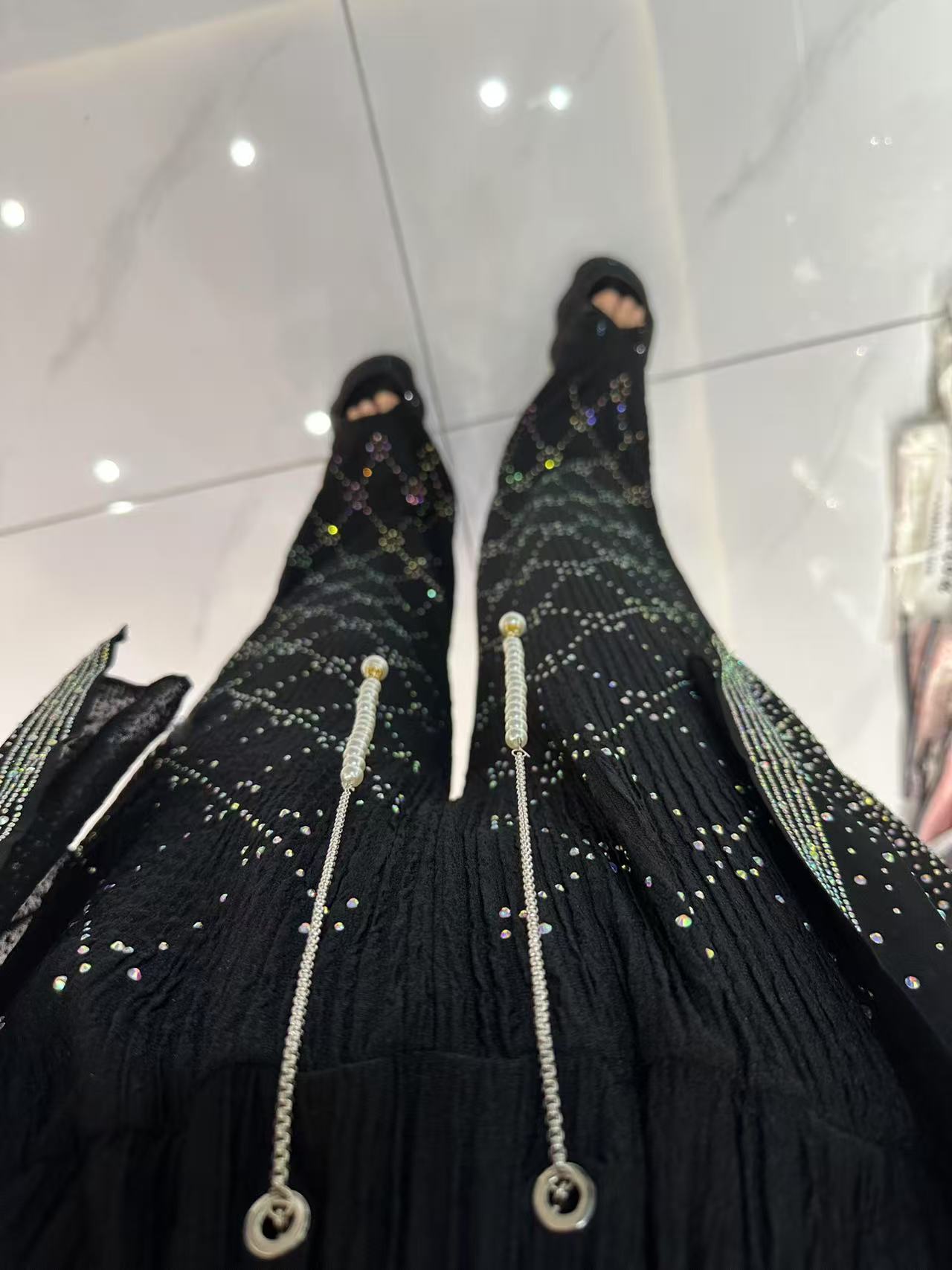 coco家时尚重工气质休闲女士长款休闲裤夏季镶钻网红长裤阔腿裤