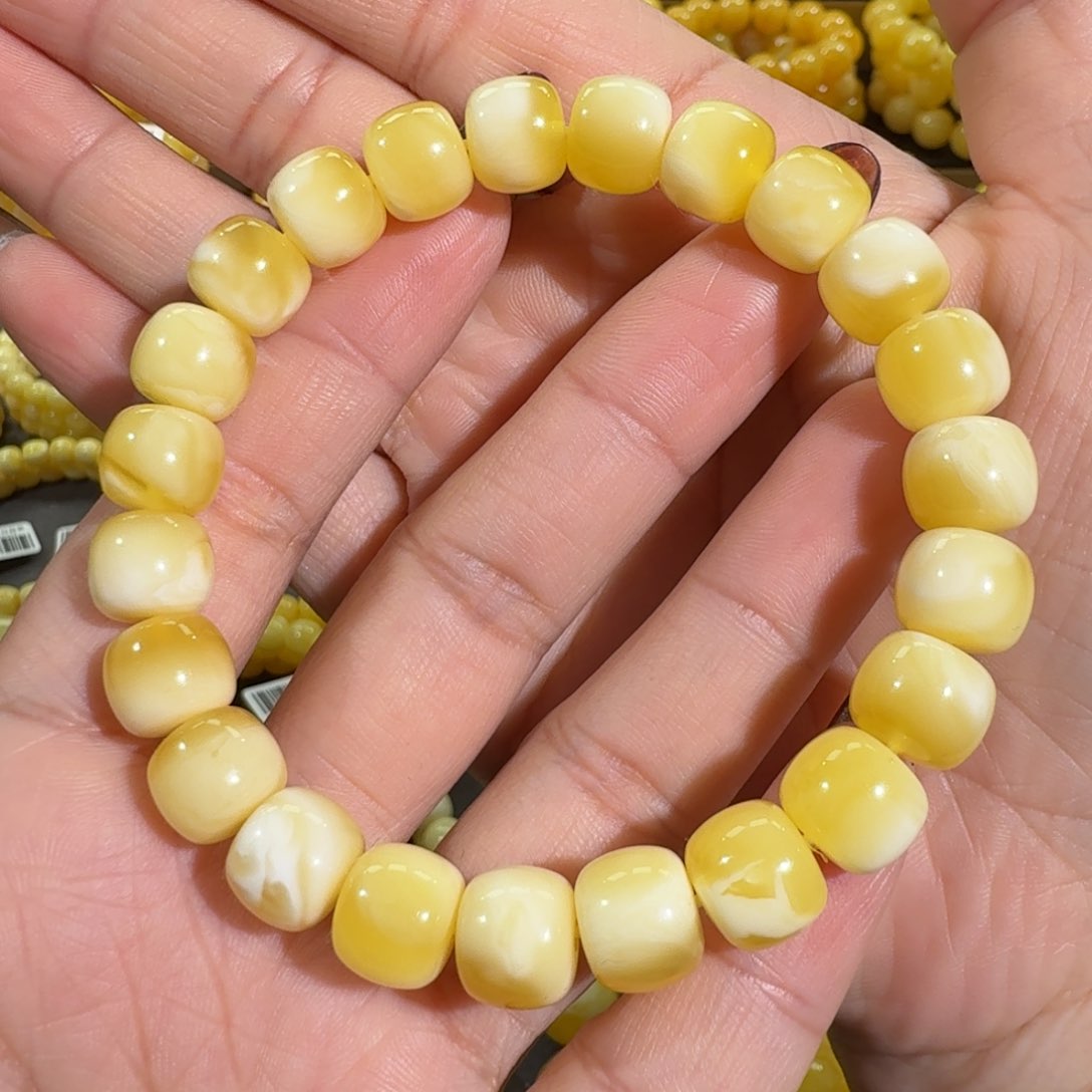 琥珀手链未镶嵌10m+精工老型金白花蜡手串14.5