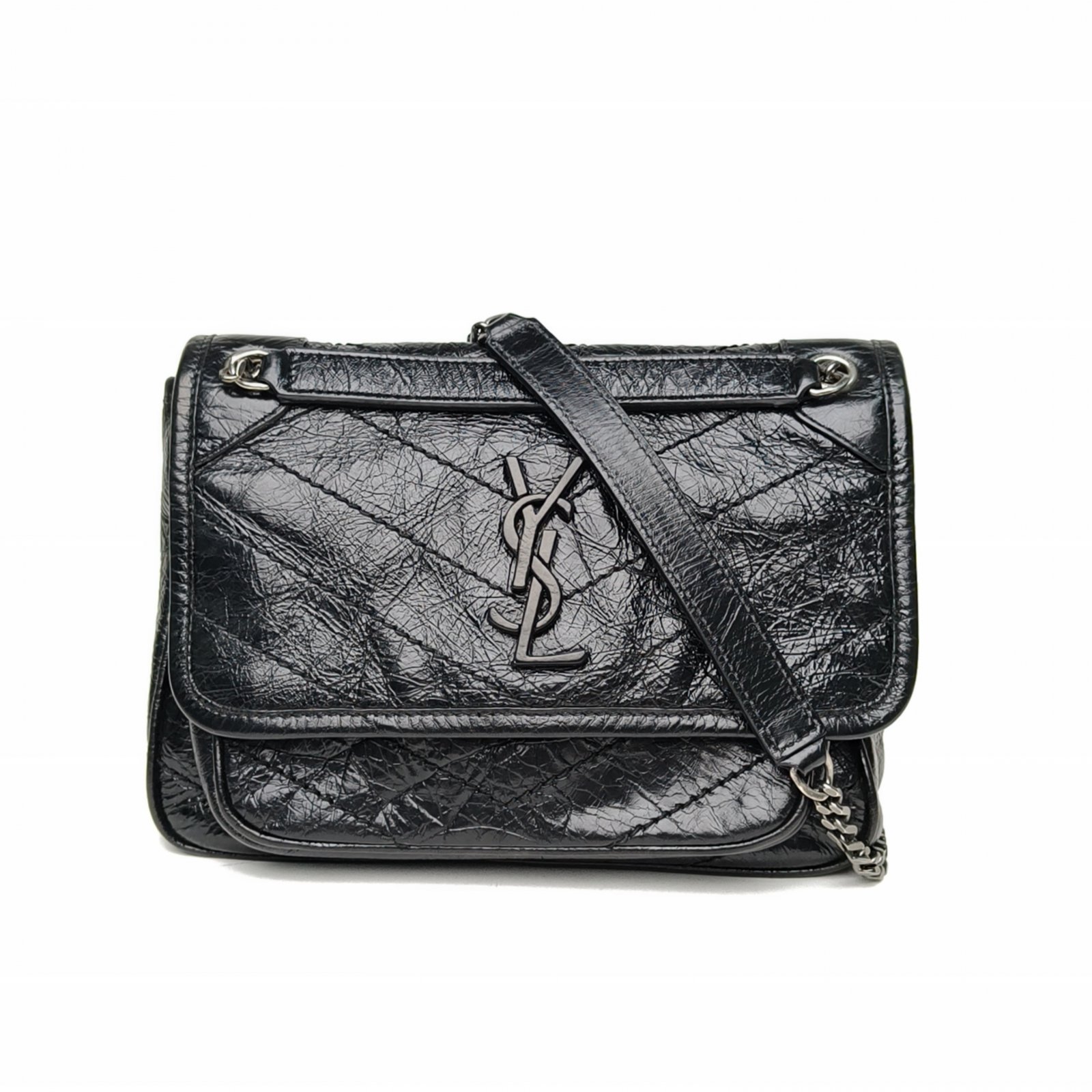 95新 YSL/圣罗兰 【娇】Niki 21黑色 皮革C黑扣 029224