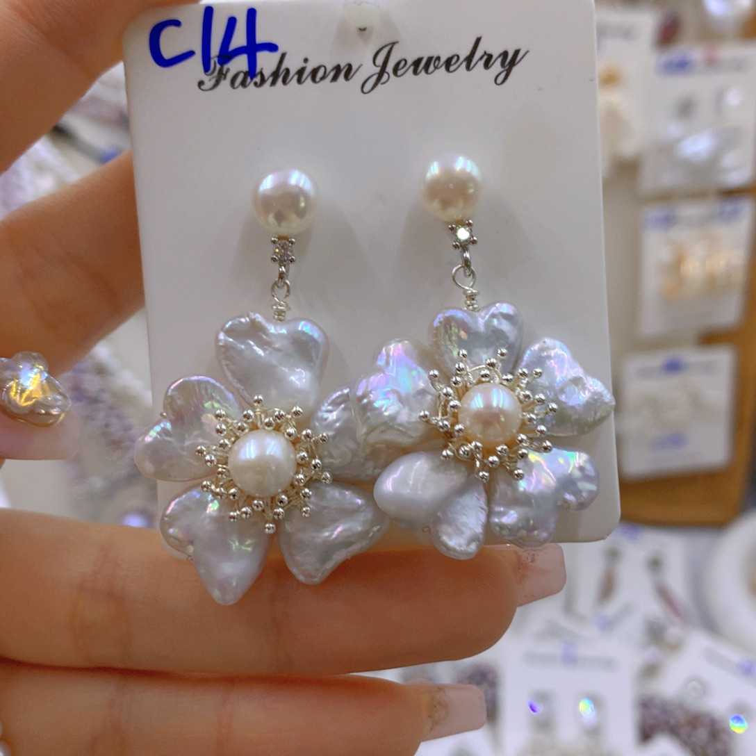 淡水珍珠耳饰银S925镶嵌