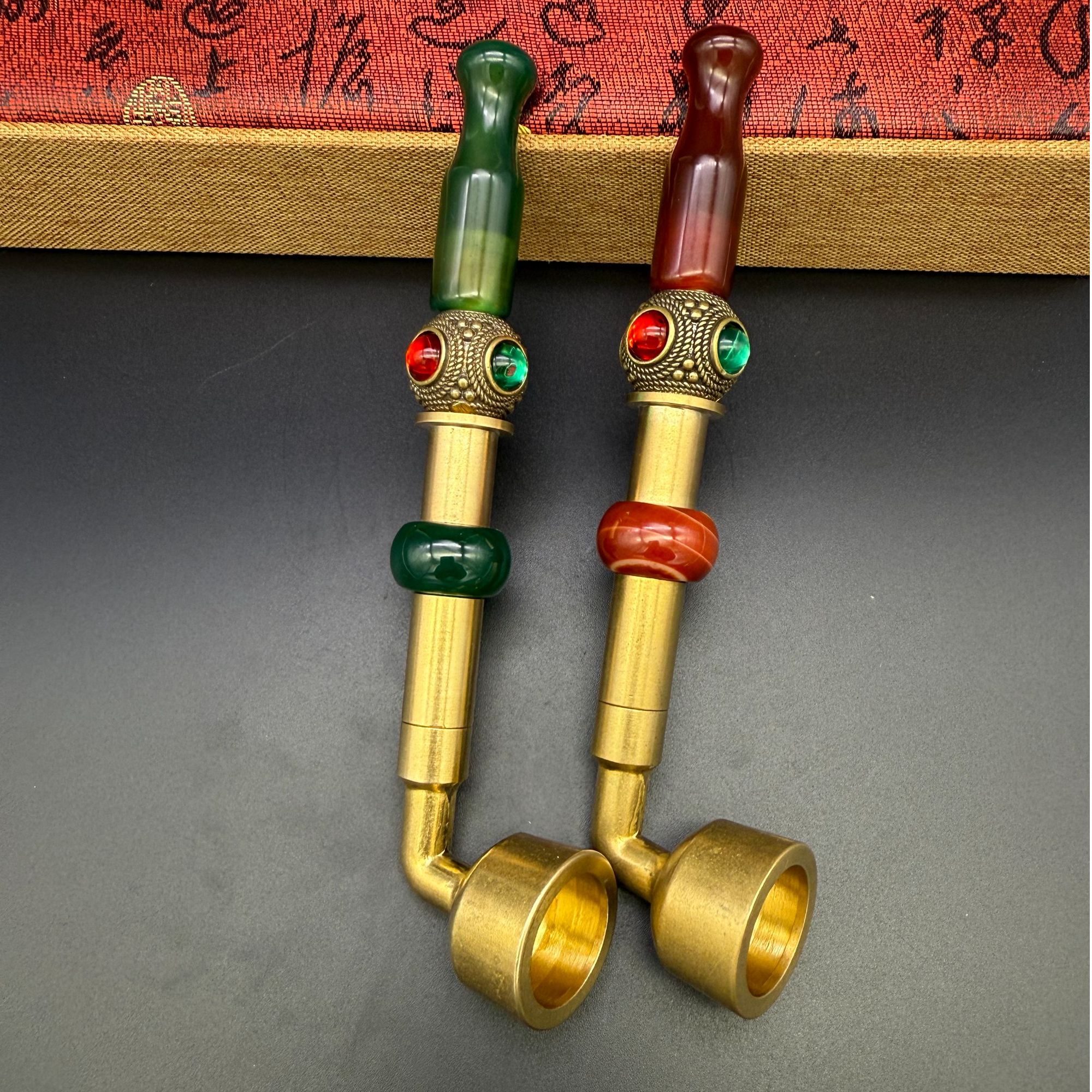 可过滤玛瑙烟嘴黄铜锅旱烟袋可拆卸清洗男士烟具玛瑙嘴黄铜旱烟袋