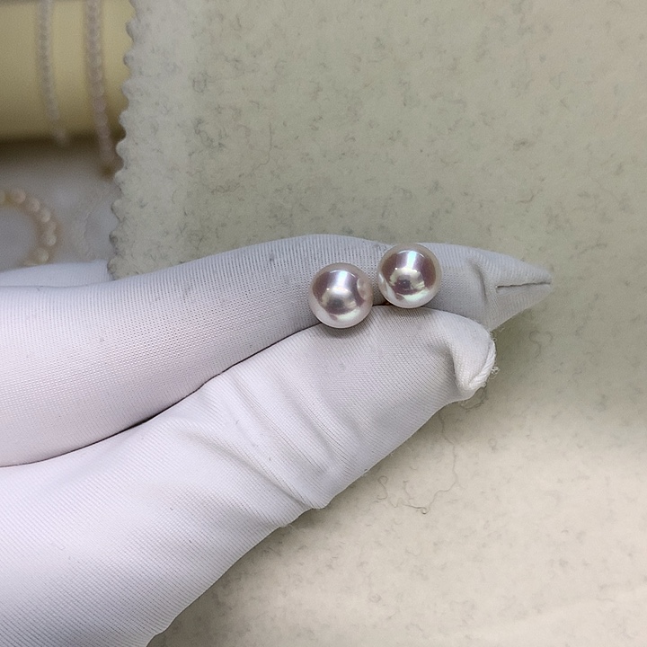 果***乖海水珍珠耳钉7.5-818K金镶嵌