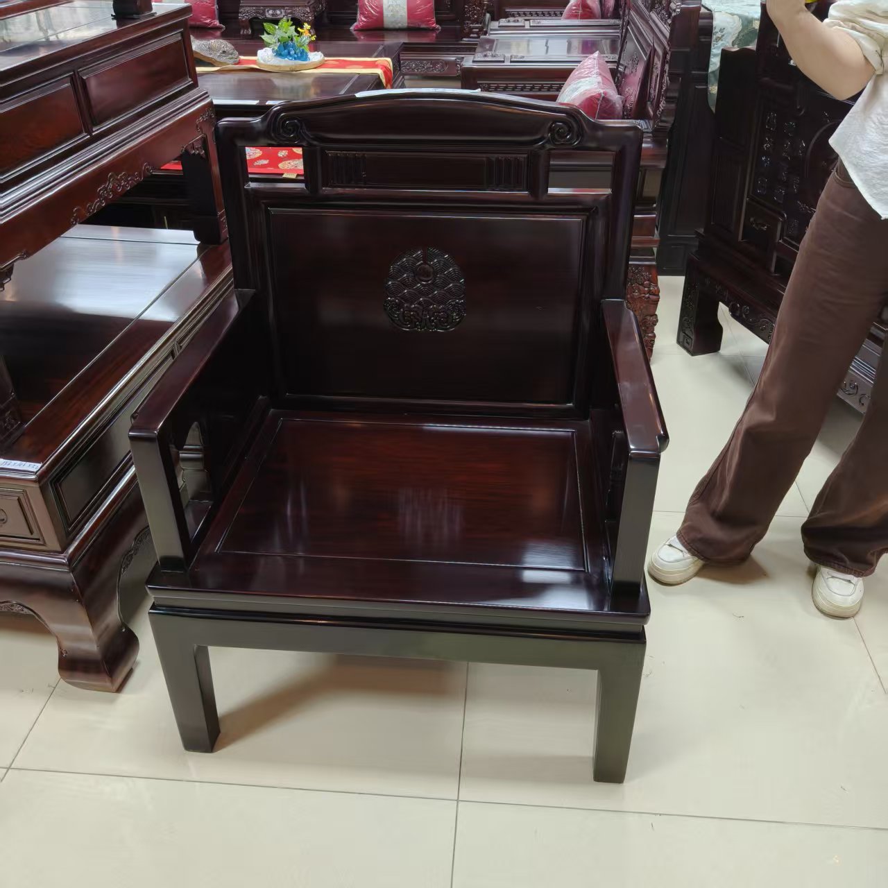 酸枝木 祥瑞单人位尺寸长78宽60坐高40背高99