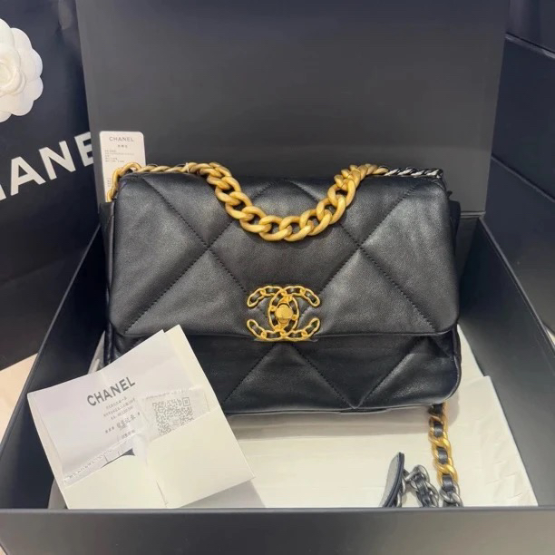 全新未使用 Chanel/香奈儿 黑金19bag小号 24年芯片款 链条斜挎包