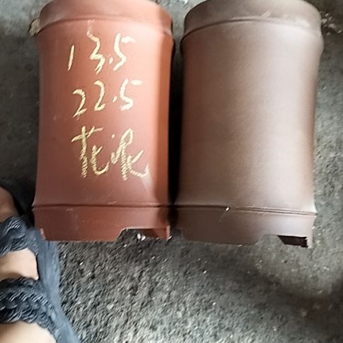 红泥紫泥竹节两个花盆微瑕
