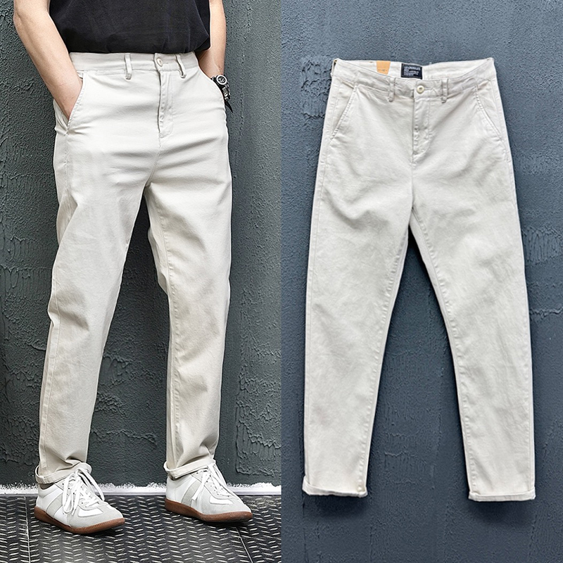 348美式复古重磅水洗做旧休闲裤男春季款宽松直筒简约长裤子薄款