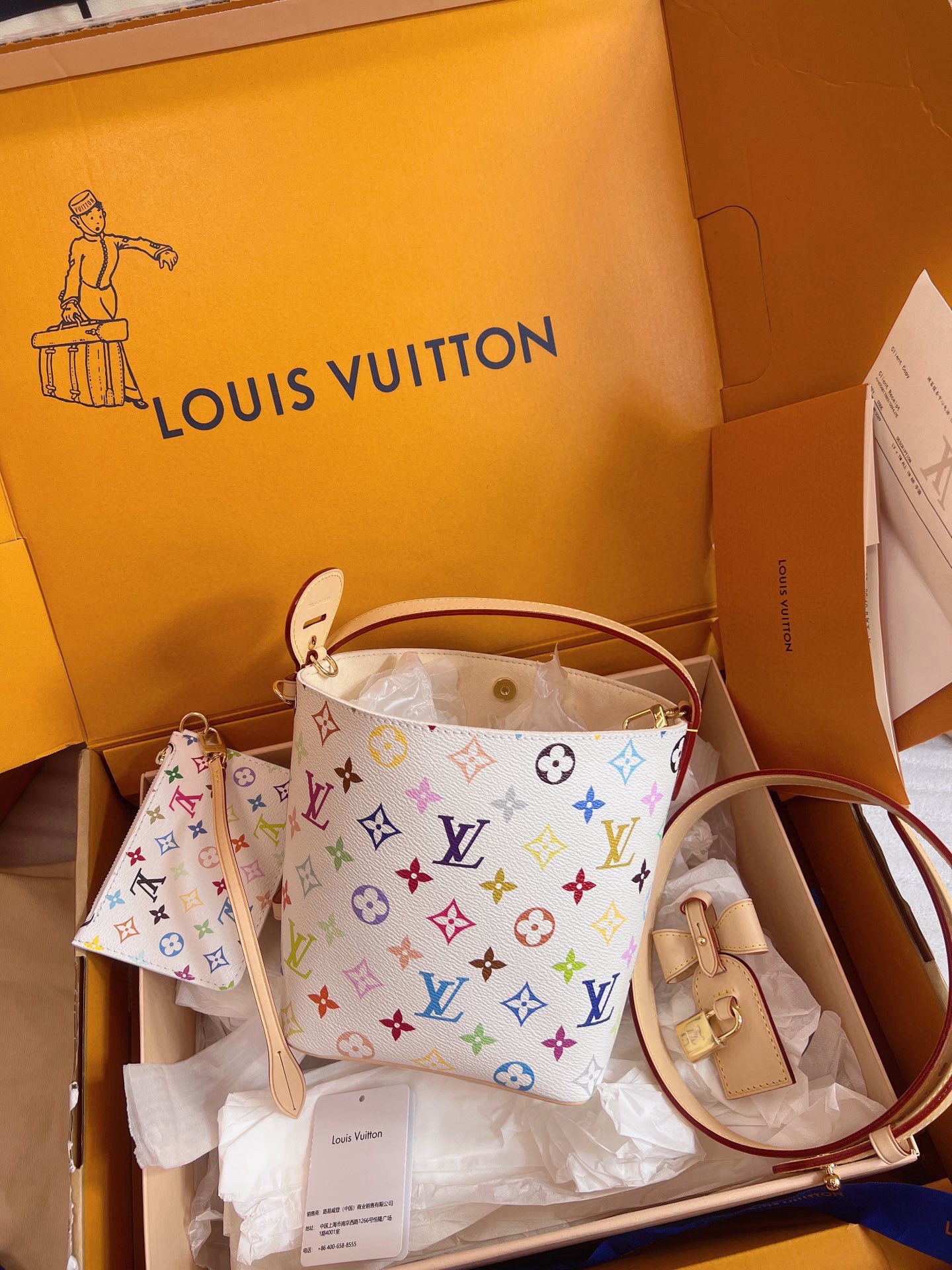 未使用 LouisVuitton/路易威登 白三彩all in bb水桶包芯片/1895