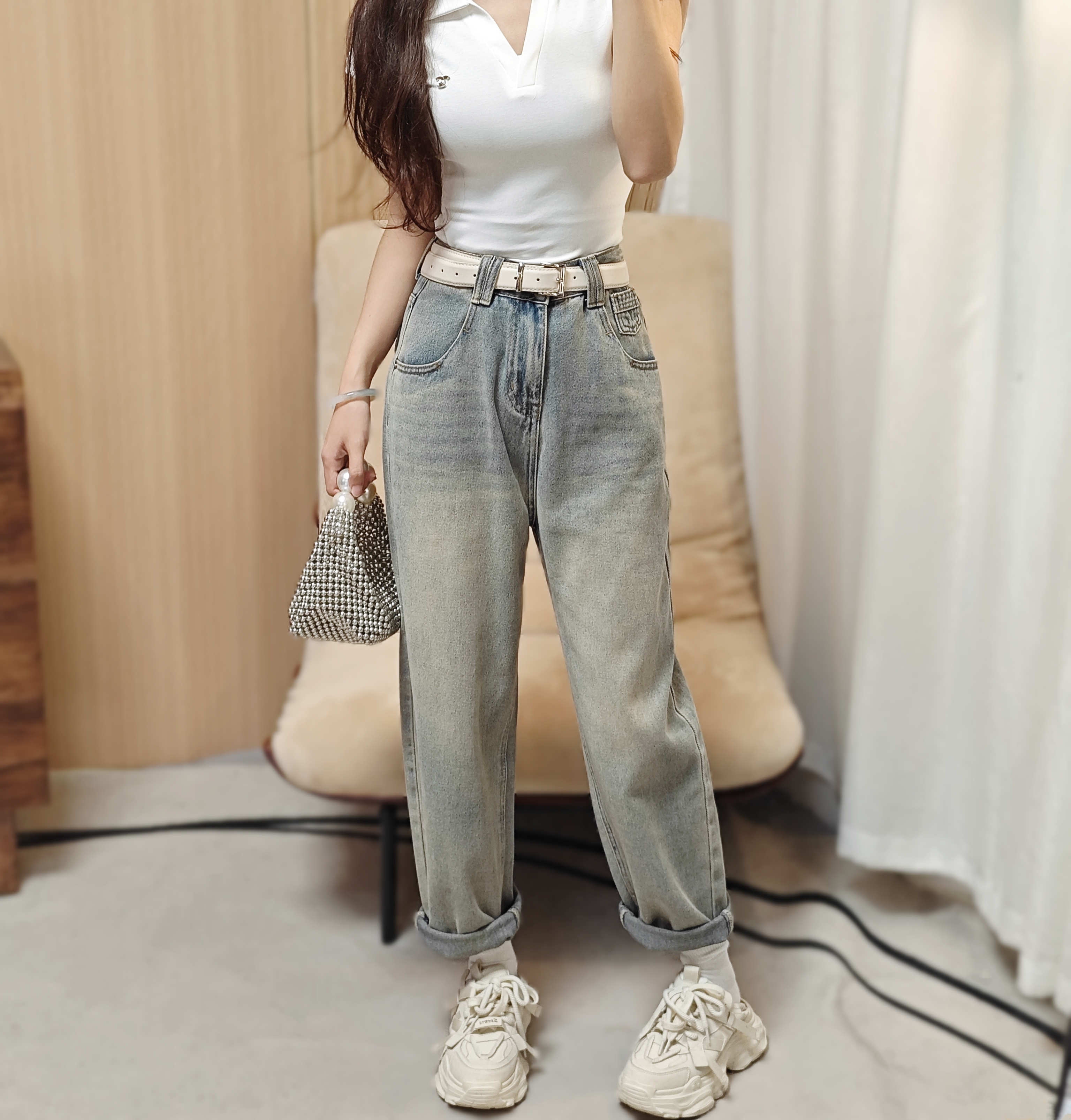 【海南简爱】 2025年春季新款韩版休闲复古百搭牛仔裤7255