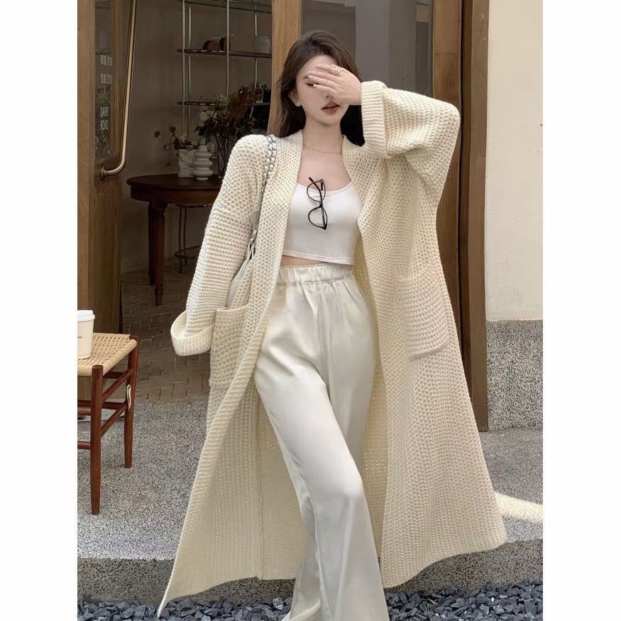 秋冬加厚大毛衣女宽松外穿慵懒风针织衫开衫外套长款过膝百搭气质