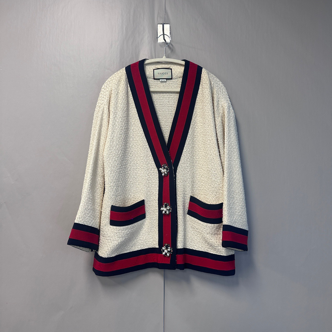 99新 GUCCI/古驰 古驰重工钻扣条纹编织开衫 38码 99新#zz6080